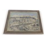 Framed Mid Century Guy De Neyrac Parisian Cityscape Print