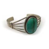 Sterling Silver Cuff Bracelet with Malachite Stone