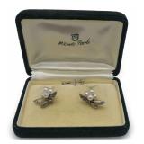 Mikimoto Pearl and Leaf Design Screwback Earrings with Presentation Box