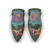 Pair of Vintage Wall Pocket Vases with Floral and Butterfly Design