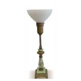 Art Deco Style Green Stone and Brass Finish Table Lamp... some damage/see photos