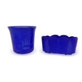 Two Blue Akro Agate Glass Items