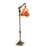 Vintage Ornate Adjustable Floor Lamp with Dragon Design Shade - Light Socket Issue