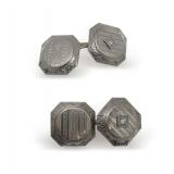 Vintage 14K and Diamond Octagonal Cufflink Pair with Center Detail