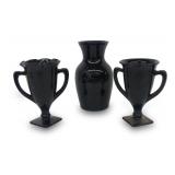 Century of Progress Exposition Engraved Black Glass Vase and Trophy Cups