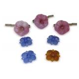 Three Glass Floral Pattern Curtain Tiebacks and Sandwich Glass Knobs