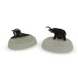 Two Metal Animal & Cannon Figurines on Stone Bases