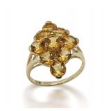 10K Yellow Gold Citrine Cluster Ring, Size 6.5