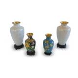 Four Cloisonne Vases with Wooden Bases