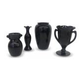 Four Vintage Black Vases
