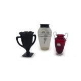 Three Vases - Red, Black, and Clear Glass