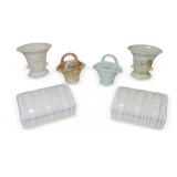 Group of Milk Glass Vases and Covered Boxes