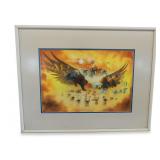 John K. McCabe "A Meeting of Clan Spirits" Signed Native American Theme Framed Watercolor Print