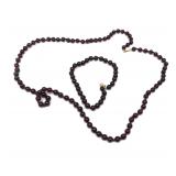 Garnet Bead Necklace & Bracelet with 14K Gold Clasp