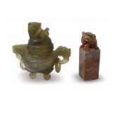 Two Chinese Soapstone Foo Dog Carved Figures