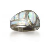 Native American Signed Sterling Silver and Opal Ring... Size 10