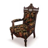 Antique Upholstered Armchair on Casters