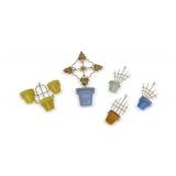 Fenton UV Uranium Glass Flower Pot/Planter Wall Hangers - Set of 7