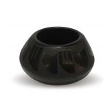 Native American Black Pottery Vase with Etched Design