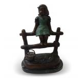 Recast Bronze Sculpture of a Girl on a Fence