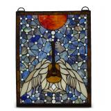 Contemporary Stained Glass Panel Depicting Winged Guitar