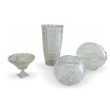 Etched Glass Vases and Bowl