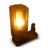 Art Deco Style Amber Glass Lamp with Female Nude Figure