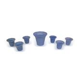 Seven Blue Glass Vases