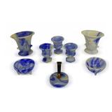 Assorted Blue Swirl Glass Vases and Pen Holder