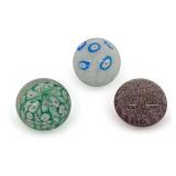 Three Murano Art Glass Paperweights with Floral Designs