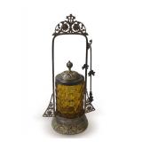 Antique Pickle Jar with Silverplated Holder and Tongs