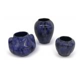 Three Vintage High Gloss Blue Art Pottery Vases