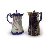 Pair of Porcelain Chocolate Pots with Floral and Gold Accents