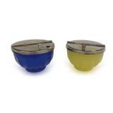 Vintage Glass Sugar Dispensers with Metal Lids - Blue and Yellow