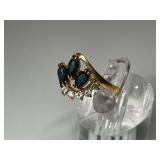 18K Gold Filled Ring with Blue and Clear Stones...Size 6.5