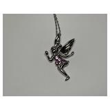 Sterling Silver Fairy Pendant Necklace with Colored Stone Accents