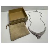 Rhodium over Brass Necklace with Genuine Diamonds