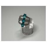Sterling Silver Triple Gemstone Statement Ring with Pave Accents...Size 5