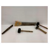 Hand Saw, Drill Bit, and Hammer