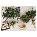 Wall Clock, Faux Floral Arrangements, Bird Themed Items and Other Home Decor