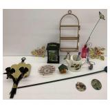 Birdhouse, Lantern, Watering Can, Thermometer, and Other Decorative Items