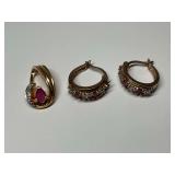 Sterling Silver Earrings and Pendant with Red and clear Stones