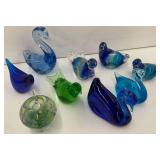 Colorful Art Glass Bird and Swan Figurines