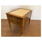 MCM Marble Top Inlay Wooden End Table with Drawer