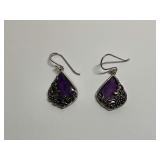 Teardrop Purple Turquoise Sterling Silver Earrings