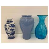 Three Different Design Blue Tone Vases