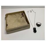 Black Spinel Rhodium Over Sterling Silver Pendant Necklace & Ring Set