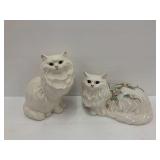 Pair of White Ceramic Decorative Cat Figurines