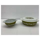 Vintage Pyrex Spring Blossom Green Casserole Dish with Lid and Bowl Set