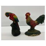 Cast Iron Parrot and Rooster Doorstops
